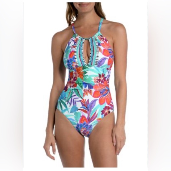La Blanca Floral Halter One-Piece Swimsuit size 10 - Picture 1 of 5